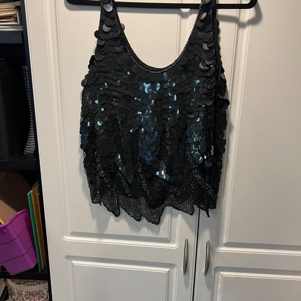 Black Decorative Evening Blouse with beads and sequins